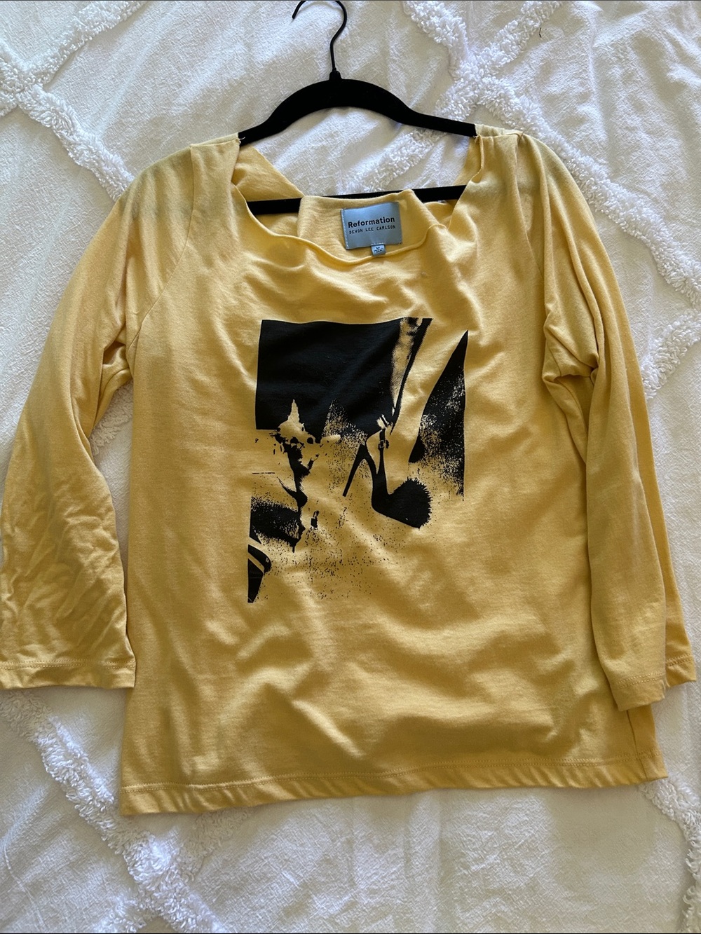 Reformation Yellow Long-Sleeve Top with Black Graphic